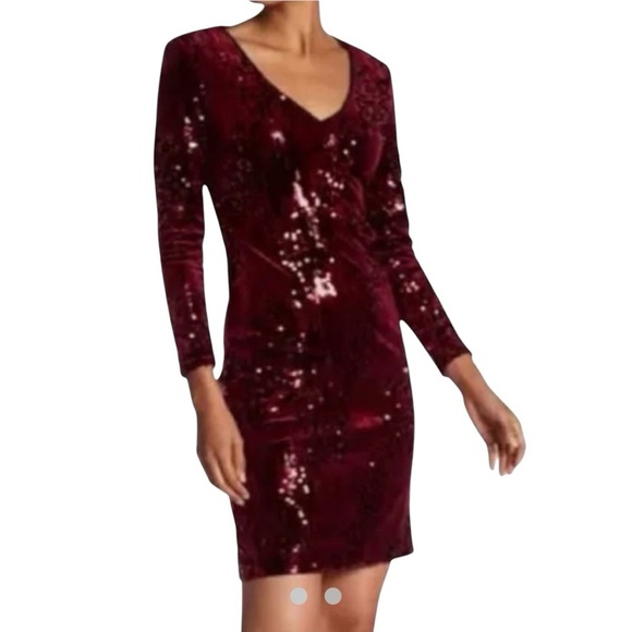 Alexia Admor Elegant Burgundy Sequins Velvet Dress - Picture 1 of 6